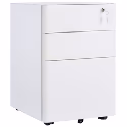 Vinsetto 3 Drawer Metal Filing Cabinet Lockable 5 Wheels Under Desk White - Additional view 8