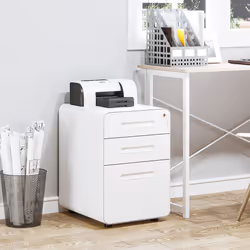 Vinsetto 3 Drawer Modern Steel Filing Cabinet w/ 4 Wheels Lock Pencil Box White