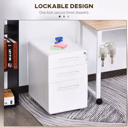 Vinsetto 3 Drawer Modern Steel Filing Cabinet w/ 4 Wheels Lock Pencil Box White