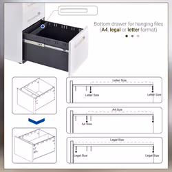 Vinsetto 3 Drawer Modern Steel Filing Cabinet w/ 4 Wheels Lock Pencil Box White - Additional view 4