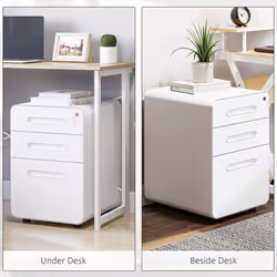 Vinsetto 3 Drawer Modern Steel Filing Cabinet w/ 4 Wheels Lock Pencil Box White - Additional view 5