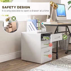 Vinsetto 3 Drawer Modern Steel Filing Cabinet w/ 4 Wheels Lock Pencil Box White - Additional view 6