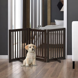 PawHut 155cm Expandable 3-Panel Freestanding Dog Pet Gate w/ Latched Door Brown
