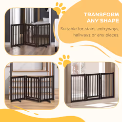 PawHut 155cm Expandable 3-Panel Freestanding Dog Pet Gate w/ Latched Door Brown