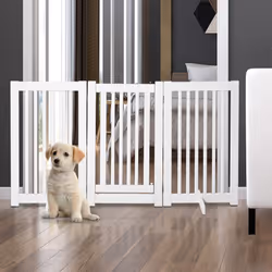 PawHut 155cm Expandable 3-Panel Freestanding Dog Pet Gate w/ Latched Door White