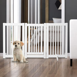 PawHut 155cm Expandable 3-Panel Freestanding Dog Pet Gate w/ Latched Door White