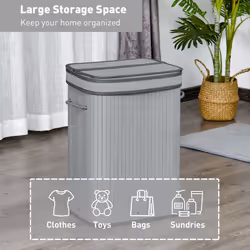 HOMCOM 70L Wood Laundry Basket A Compartment Flip Lid Removable Lining Grey