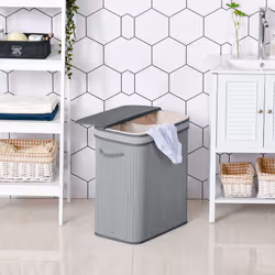 HOMCOM 100L Wood Laundry Basket A Compartment Flip Lid Removable Lining Grey