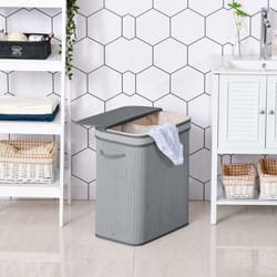 HOMCOM 100L Wood Laundry Basket A Compartment Flip Lid Removable Lining Grey