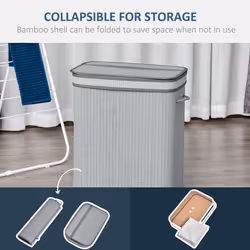 HOMCOM 100L Wood Laundry Basket A Compartment Flip Lid Removable Lining Grey