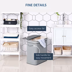 HOMCOM 100L Wood Laundry Basket A Compartment Flip Lid Removable Lining Grey