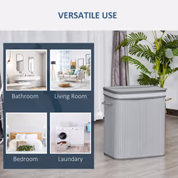 HOMCOM 100L Wood Laundry Basket A Compartment Flip Lid Removable Lining Grey - Additional view 4