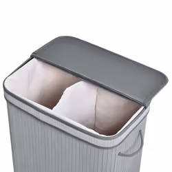 HOMCOM 100L Wood Laundry Basket A Compartment Flip Lid Removable Lining Grey - Additional view 7