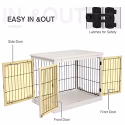 PawHut Dog Crate Puppy Cage End Table Design for Medium Dog White - Additional view 4