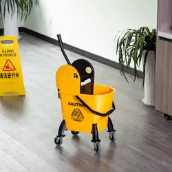 HOMCOM Mop Bucket on Wheels w/ Carry Handle, Mop Holder for Household Yellow