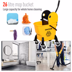 HOMCOM Mop Bucket on Wheels w/ Carry Handle, Mop Holder for Household Yellow