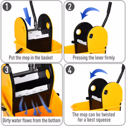 HOMCOM Mop Bucket on Wheels w/ Carry Handle, Mop Holder for Household Yellow