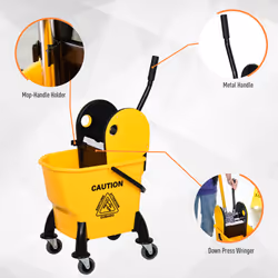 HOMCOM Mop Bucket on Wheels w/ Carry Handle, Mop Holder for Household Yellow - Additional view 4