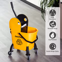 HOMCOM Mop Bucket on Wheels w/ Carry Handle, Mop Holder for Household Yellow - Additional view 5