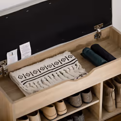 HOMCOM Sit-On Shoe Storage Unit w/ Hidden Compartment Handles Grey, Oak - Additional view 5
