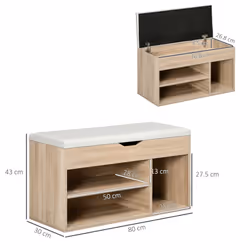 HOMCOM Sit-On Shoe Storage Unit w/ Hidden Compartment Handles Grey, Oak - Additional view 7