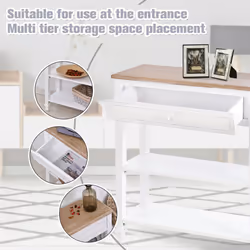 HOMCOM 80x75cm Console Table w/ Drawer 2 Shelves Worktop Handle White