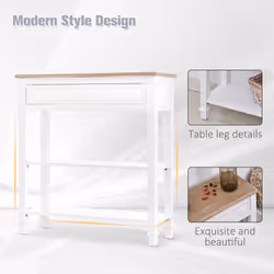 HOMCOM 80x75cm Console Table w/ Drawer 2 Shelves Worktop Handle White - Additional view 4