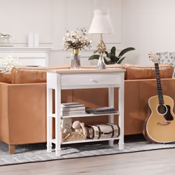 HOMCOM 80x75cm Console Table w/ Drawer 2 Shelves Worktop Handle White - Additional view 7