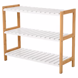 HOMCOM 3-Tier Shoe Rack Wood Slatted Shelves Open Storage Natural