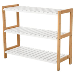 HOMCOM 3-Tier Shoe Rack Wood Slatted Shelves Open Storage Natural