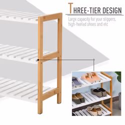 HOMCOM 3-Tier Shoe Rack Wood Slatted Shelves Open Storage Natural