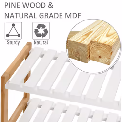 HOMCOM 3-Tier Shoe Rack Wood Slatted Shelves Open Storage Natural