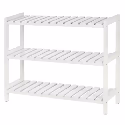 HOMCOM 3-Tier Shoe Rack Wood Slatted Shelves Open Storage White