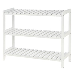 HOMCOM 3-Tier Shoe Rack Wood Slatted Shelves Open Storage White