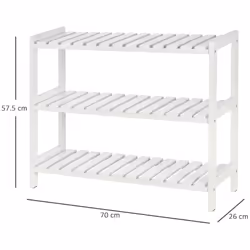 HOMCOM 3-Tier Shoe Rack Wood Slatted Shelves Open Storage White