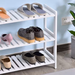 HOMCOM 3-Tier Shoe Rack Wood Slatted Shelves Open Storage White - Additional view 5
