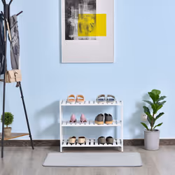 HOMCOM 3-Tier Shoe Rack Wood Slatted Shelves Open Storage White - Additional view 6