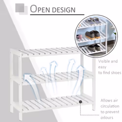 HOMCOM 3-Tier Shoe Rack Wood Slatted Shelves Open Storage White - Additional view 7