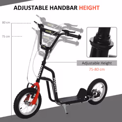 HOMCOM 75-80cm Kids Kick Scooter w/ Adjustable Handlebar Inflatable Wheels Black