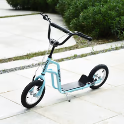 HOMCOM 75-80cm Kids Kick Scooter w/ Adjustable Handlebar Inflatable Wheels Blue