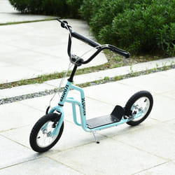 HOMCOM 75-80cm Kids Kick Scooter w/ Adjustable Handlebar Inflatable Wheels Blue