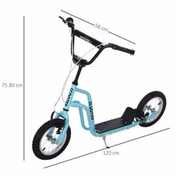 HOMCOM 75-80cm Kids Kick Scooter w/ Adjustable Handlebar Inflatable Wheels Blue