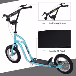 HOMCOM 75-80cm Kids Kick Scooter w/ Adjustable Handlebar Inflatable Wheels Blue