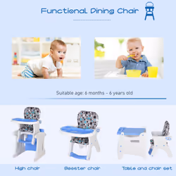 HOMCOM 2-in-1 Convertible Baby High Chair Booster Seat w/ Removable Tray Blue