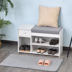 HOMCOM Multi-Storage Shoe Bench Drawer 3 Compartments Cushion Home