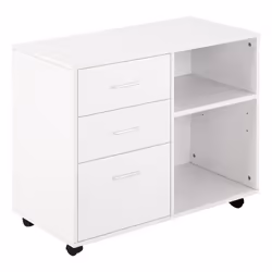 HOMCOM Freestanding Storage Cabinet w/ 3 Drawers 2 Shelves 4 Wheels Office White
