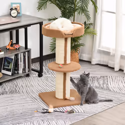 PawHut 2-Tier Cat Kitten Resting Tree w/ Top Basket Cushion Sisal Post Brown