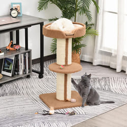 PawHut 2-Tier Cat Kitten Resting Tree w/ Top Basket Cushion Sisal Post Brown