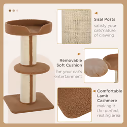 PawHut 2-Tier Cat Kitten Resting Tree w/ Top Basket Cushion Sisal Post Brown