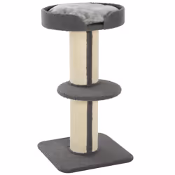 PawHut 2-Tier Cat Kitten Resting Tree w/ Top Basket Cushion Sisal Post Grey - Additional view 8